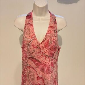 Ann Taylor Silk Halter Dress Coral Pink Paisley